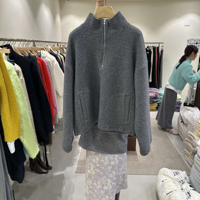 ROOM K-P東大門直郵26秋季半拉鏈立領毛呢衛衣半拉鏈立領落肩ROOM K-P衛衣