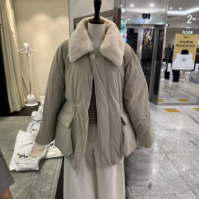 SALT BREAD韓國代購26秋季毛領收腰棉服短款棉服翻領寬含領毛SALT BREAD短款棉服