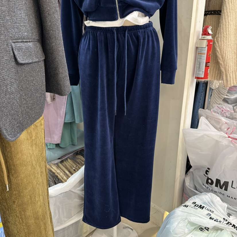 EGG IS韓國代購26秋冬絲絨闊腿休閑褲飾邊款抽繩直筒EGG IS休閑褲