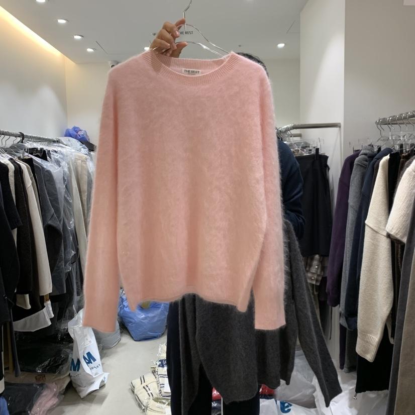 THE REST/UNNOEUD東大門實拍26秋冬圓領拉絨羊絨毛衣落肩圓領THE REST/UNNOEUD毛衣