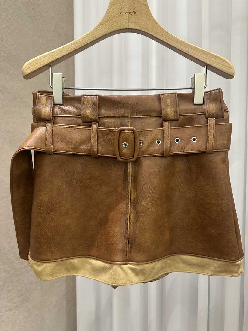 AUVERFIT韓國直郵26秋冬撞色腰帶短裙含腰帶迷你裙水洗撞色AUVERFIT短裙