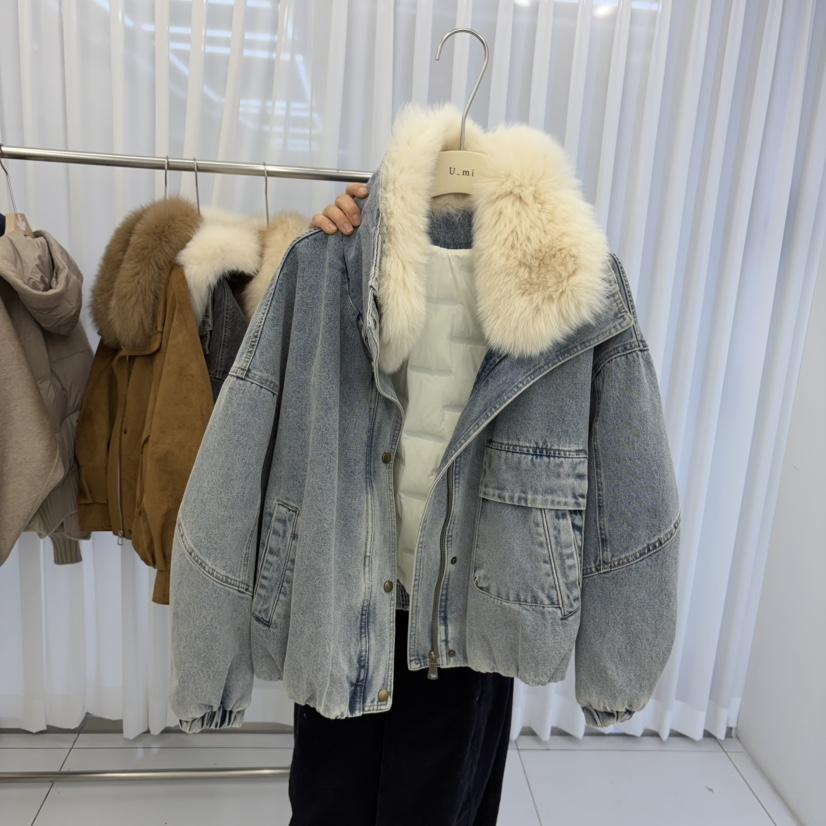 WMSTORY/SIMPLE PARK韓國代購26秋冬短款牛仔鵝絨羽絨服短款羽WMSTORY/SIMPLE PARK短款羽絨服