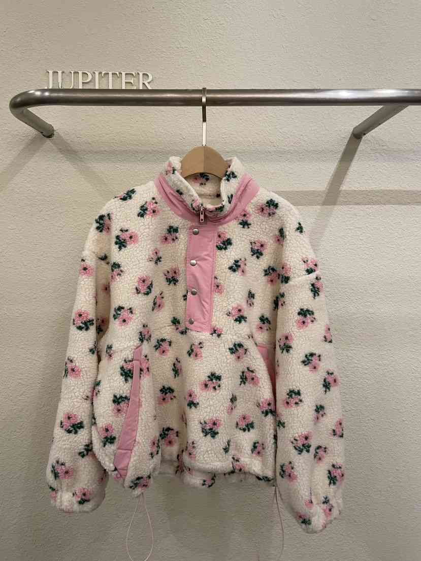 JUPITER韓國直郵26秋冬半開襟立領花卉羊羔毛衛衣口袋立領抽繩JUPITER衛衣