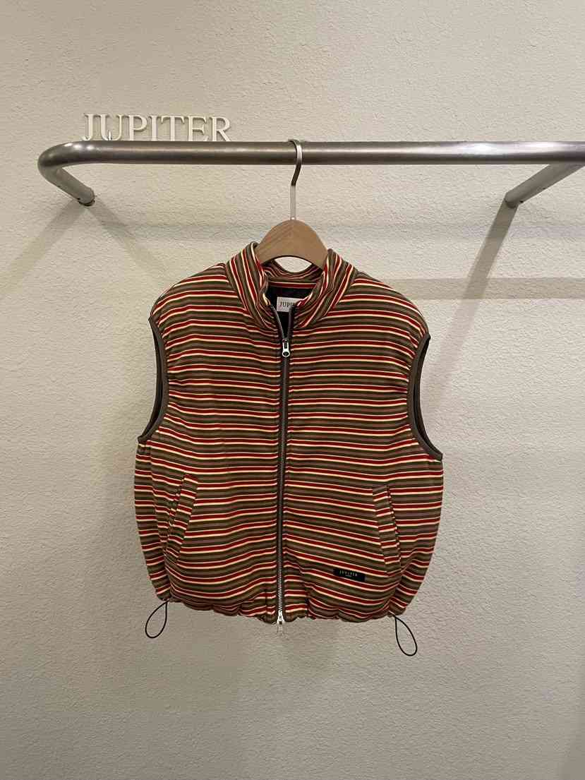 JUPITER韓國代購26秋冬復古條紋抽繩立領馬甲可調節口袋立領抽JUPITER馬甲