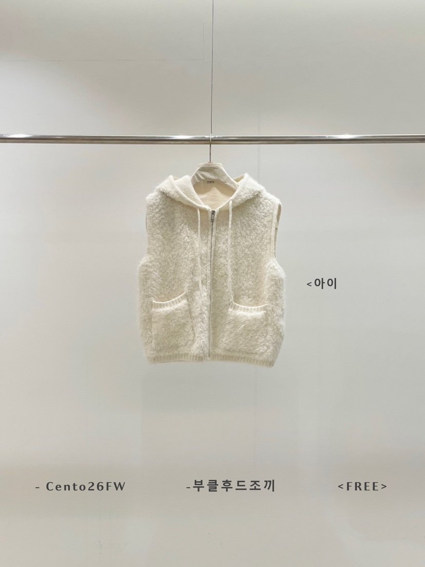 CENTO東大門代購26秋冬毛絨連帽拉鏈馬甲拉鏈開合無袖連帽CENTO馬甲