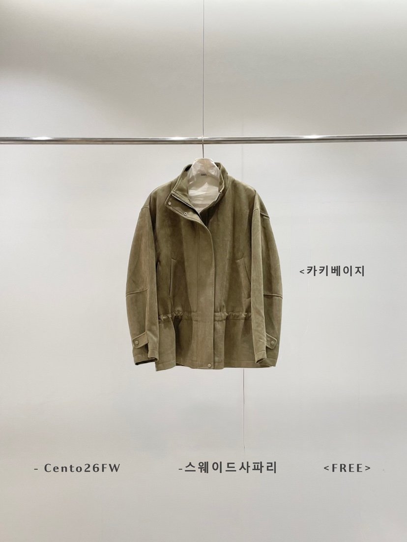 CENTO韓國代購26秋冬立領抽繩收腰麂皮夾克立領抽繩落肩麂皮紐CENTO夾克