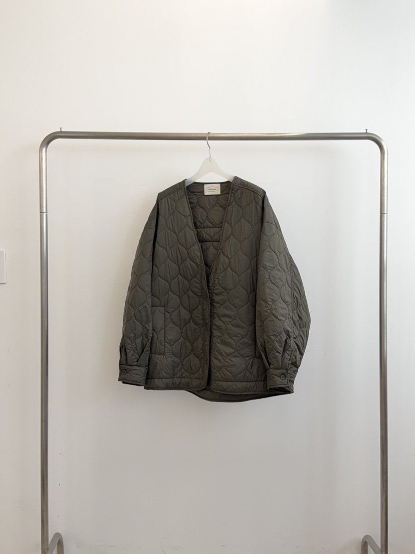 RIVER RAIN韓國代購26秋冬V領絎縫棉服短款棉服V領落肩紐扣絎RIVER RAIN短款棉服