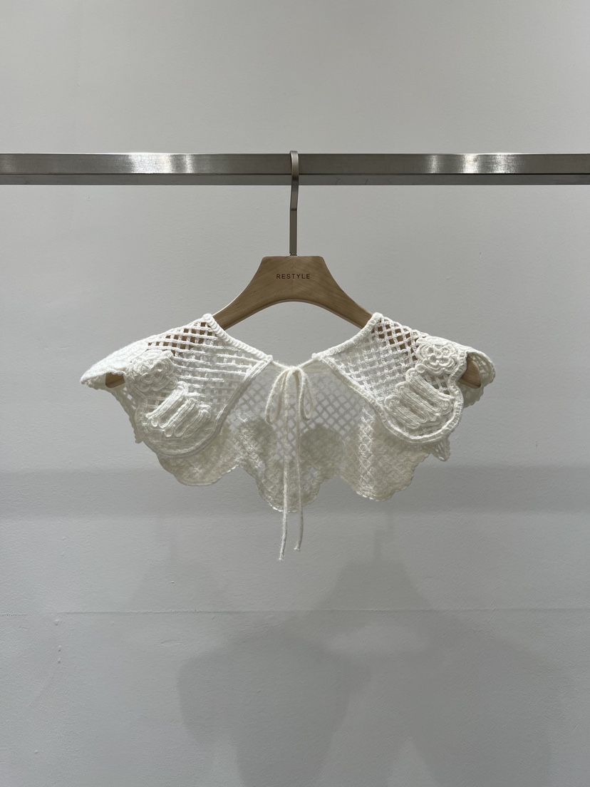 RE STYLE東大門實拍26秋冬針織鏤空刺繡假領大翻領系帶刺繡鏤RE STYLE假領