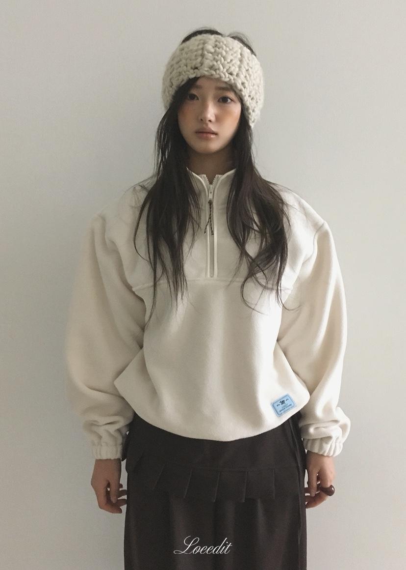 LOEEDIT韓國直郵26秋冬半拉鏈立領搖粒絨衛衣立領落肩寬松LOEEDIT衛衣