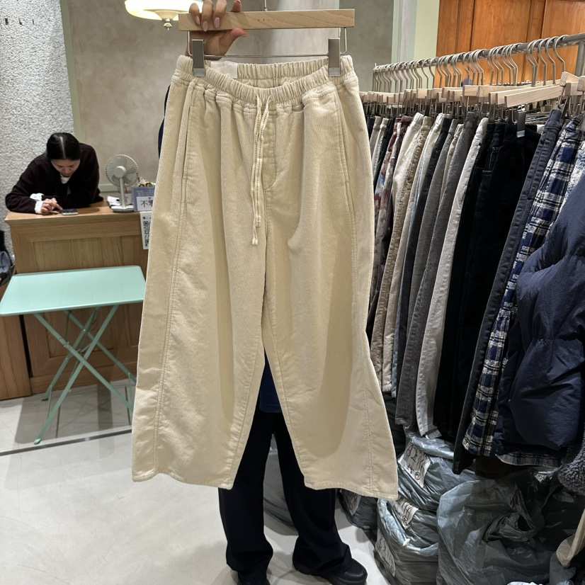 DELI JENNY韓國代購26秋冬燈芯絨加絨休閑褲加絨抽繩直筒寬松DELI JENNY休閑褲
