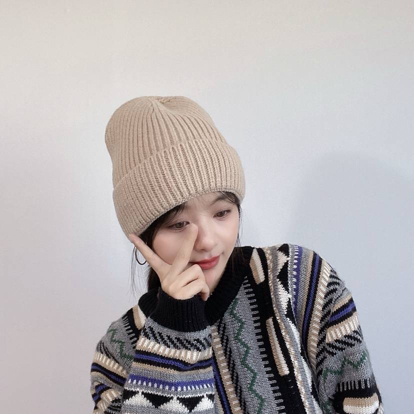 LOVELY HAT東大門實拍26秋冬豎坑條針織卷邊毛線帽帽子LOVELY HAT帽子