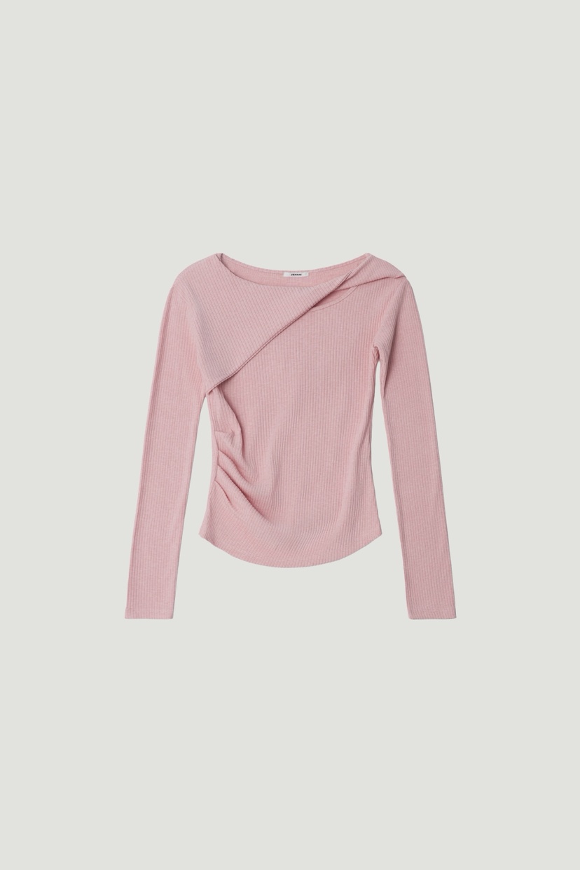 JENNIE/VENEFIT韓國直郵26秋冬斜肩扭褶針織衫襯衫蕾絲衫修身JENNIE/VENEFIT襯衫/蕾絲衫