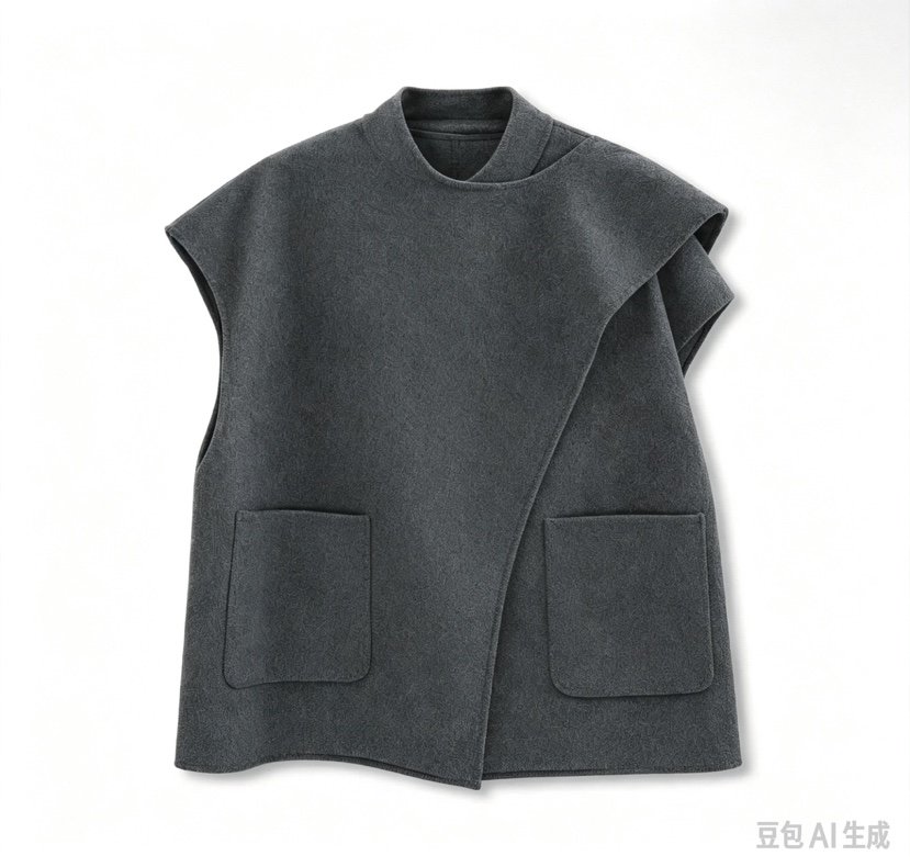 A.b/AUTUMN BEIGE東大門實拍26秋冬不對稱立領毛呢馬甲不對稱A.b/AUTUMN BEIGE馬甲