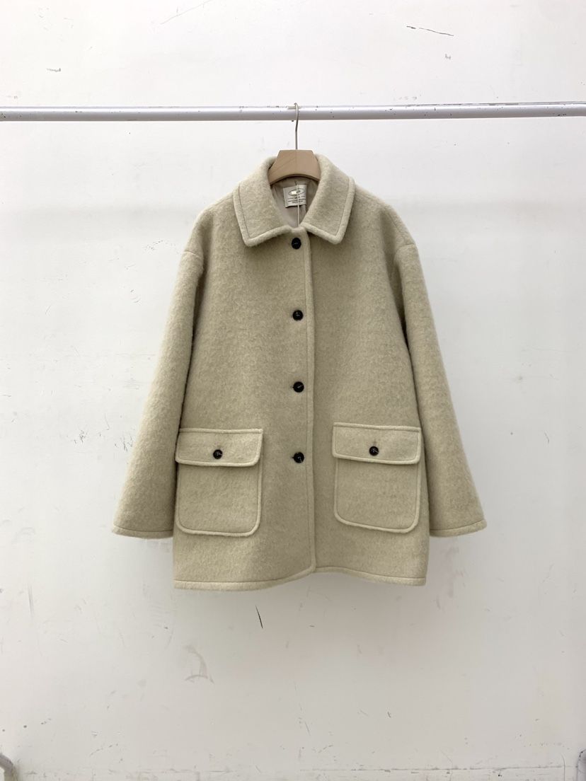 KNOCK東大門代購26秋冬翻領短款毛呢大衣短款大衣黑色落肩翻領KNOCK短款大衣