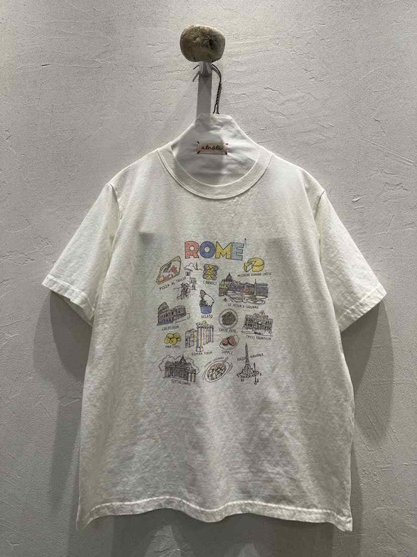 AT NOTE東大門代購26秋冬羅馬主題印花圓領短袖T恤落肩圓領AT NOTET恤