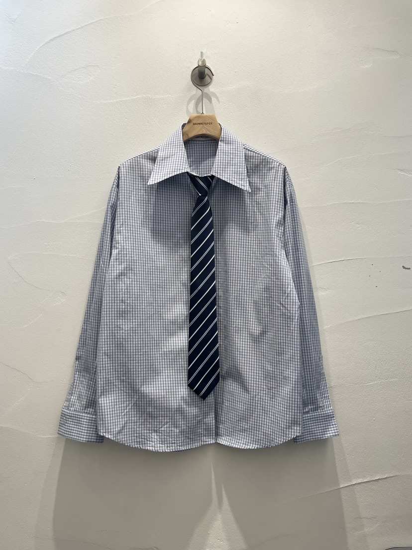BROWN PAPER韓國代購26秋冬寬松格紋領帶襯衫蕾絲衫含領帶尖領BROWN PAPER襯衫/蕾絲衫