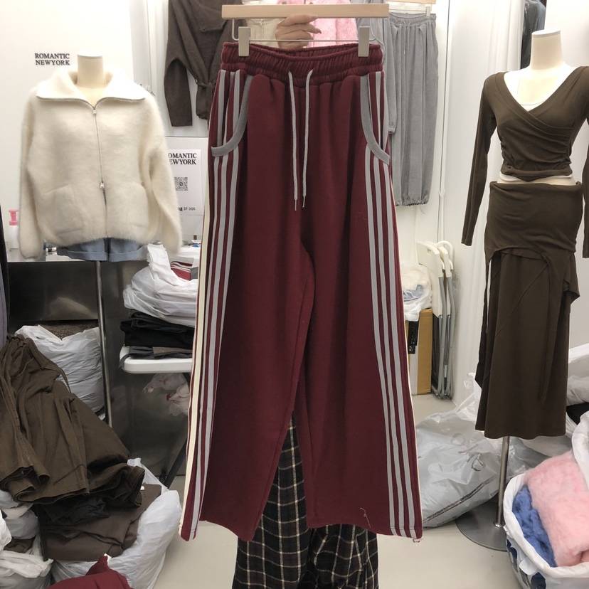 ROMANTIC NEWYORK東大門實拍26秋冬條紋加絨闊腿褲休閑褲闊腿ROMANTIC NEWYORK休閑褲