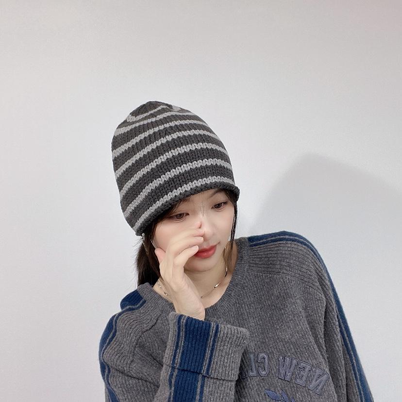 LOVELY HAT東大門實拍26秋冬軟頂條紋針織帽帽子LOVELY HAT帽子