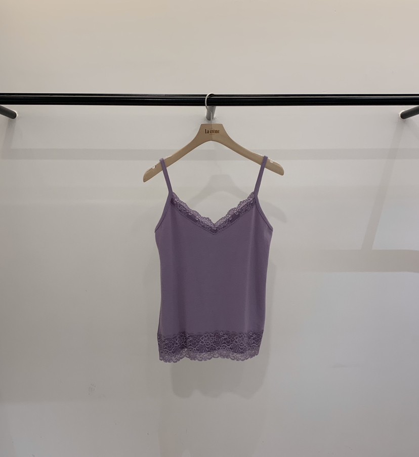 LA CREME韓國代購26秋冬蕾絲V領磨毛吊帶背心拼接蕾絲花邊V領LA CREME吊帶/背心