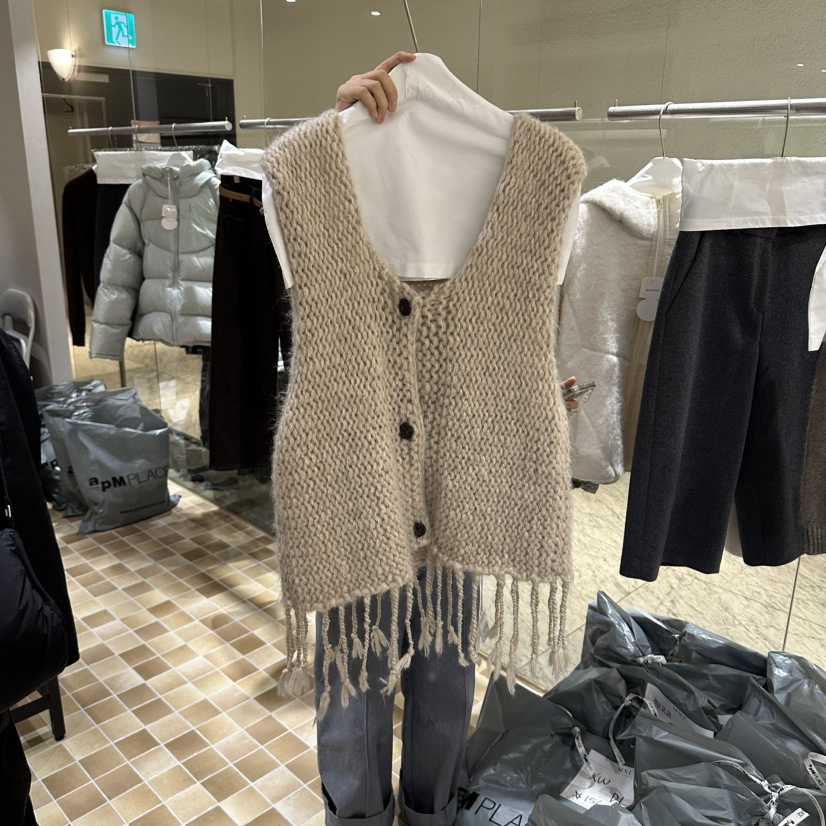 MYNAMEIS/AIME HOPE MAKE東大門實拍26秋冬流蘇針織馬甲單排扣MYNAMEIS/AIME HOPE MAKE馬甲