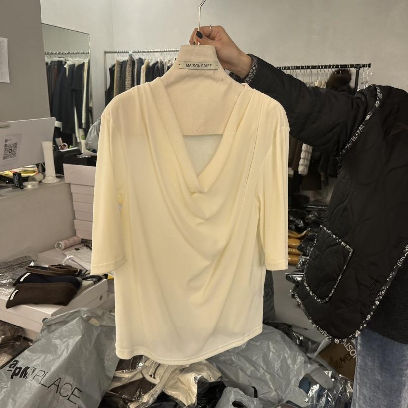 MAISONSTAFF東大門直郵26秋冬蕩領中袖針織衫襯衫蕾絲衫垂墜MAISONSTAFF襯衫/蕾絲衫