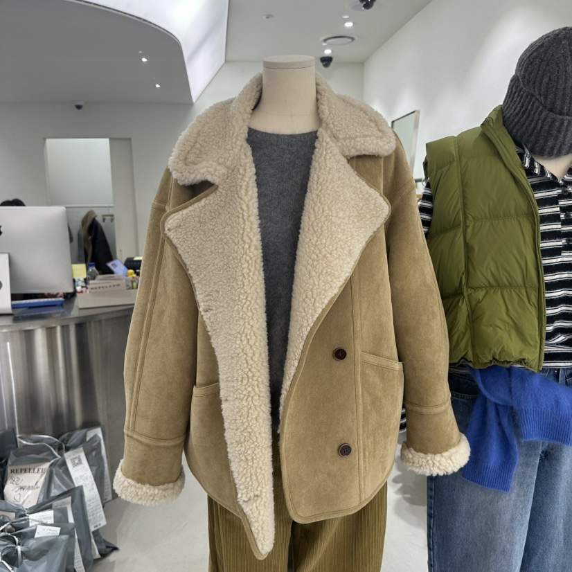 REPELLER東大門代購26秋冬寬松翻領短款皮毛大衣短款大衣大翻REPELLER短款大衣