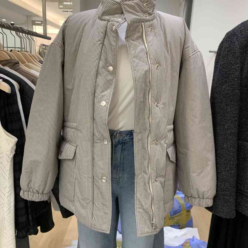 HOUSE OF/DE MERRY東大門代購26秋冬格紋加絨立領短內里毛加絨HOUSE OF/DE MERRY短款棉服