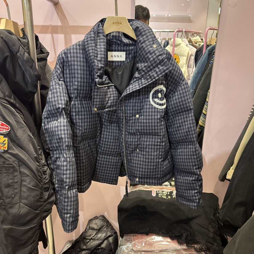 ANNA東大門實拍26秋冬格紋笑臉短款羽絨短款羽絨服羽絨服立領ANNA短款羽絨服