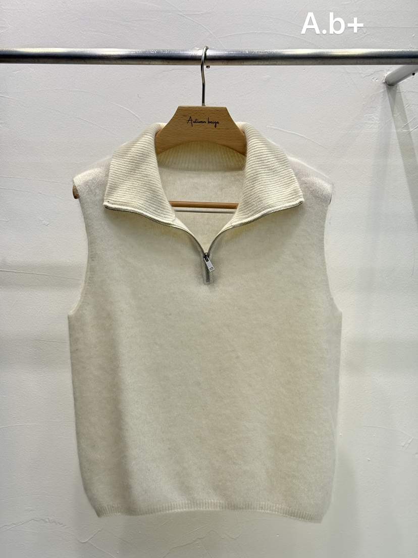 A.b+/AUTUMN BEIGE東大門代購26秋冬半拉鏈翻領針織背心吊帶半A.b+/AUTUMN BEIGE吊帶/背心