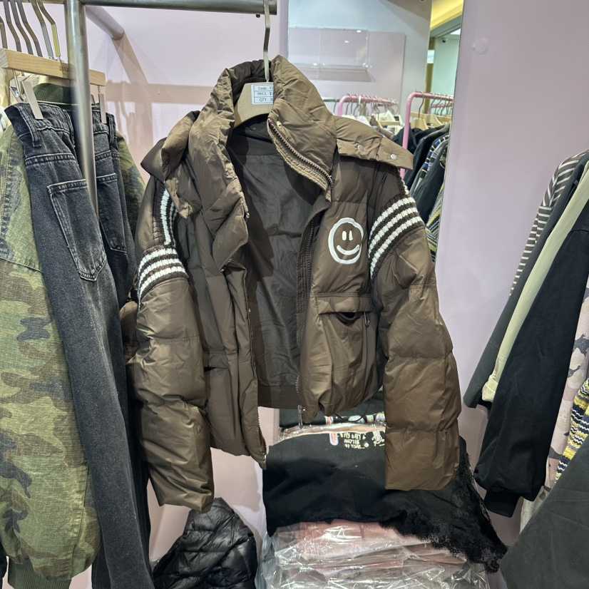 ANNA東大門代購26秋冬短款條紋羽絨外套短款羽絨服羽絨服立領ANNA短款羽絨服