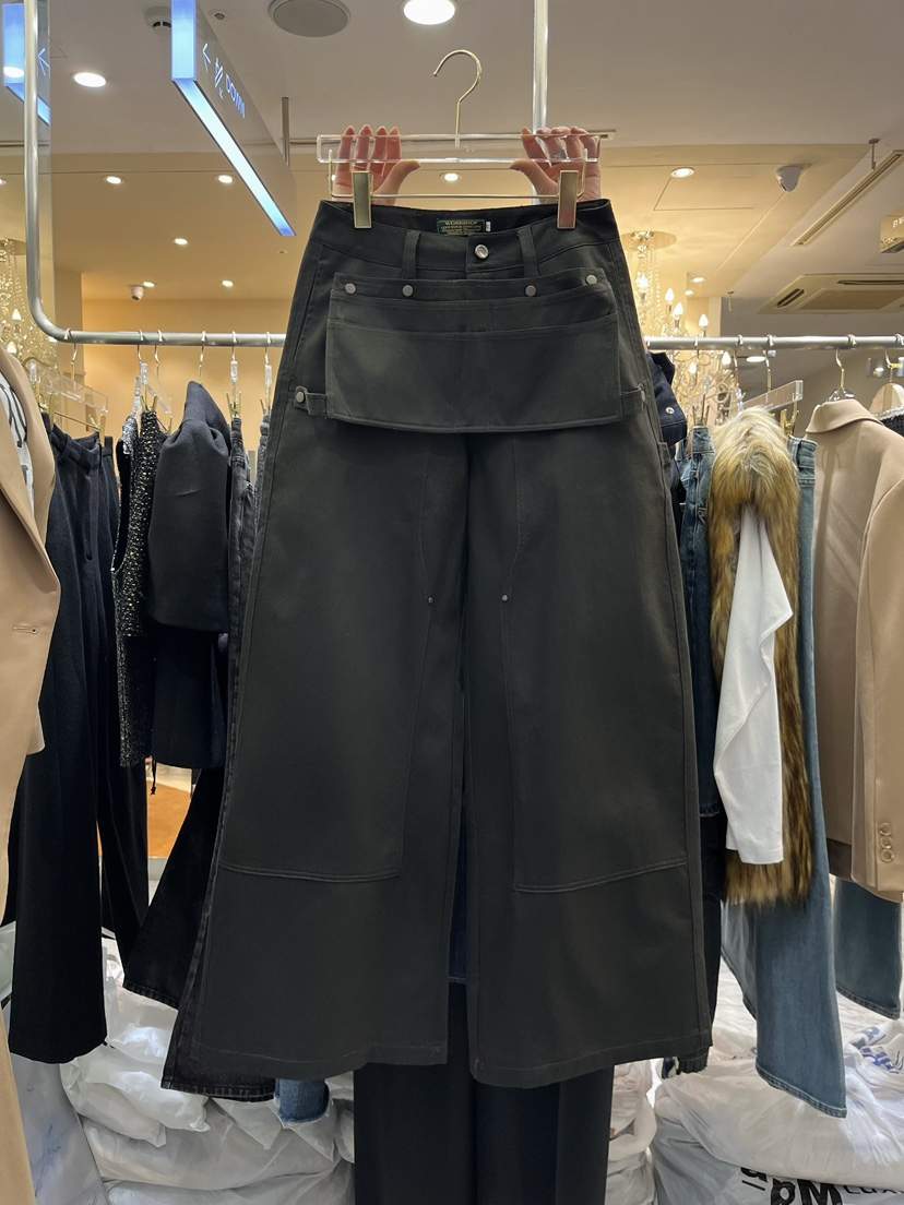 Work_shop韓國代購26秋冬工裝闊腿休閑褲 馬修牛仔可拆卸口袋Work_shop休閑褲