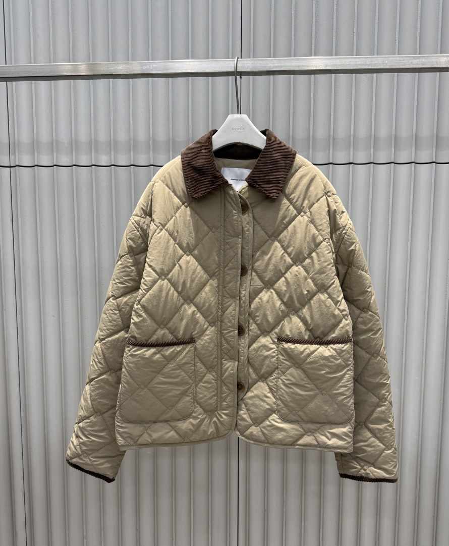 NCODE韓國代購26秋冬撞色領菱格短棉服短款棉服單排扣口袋撞色NCODE短款棉服