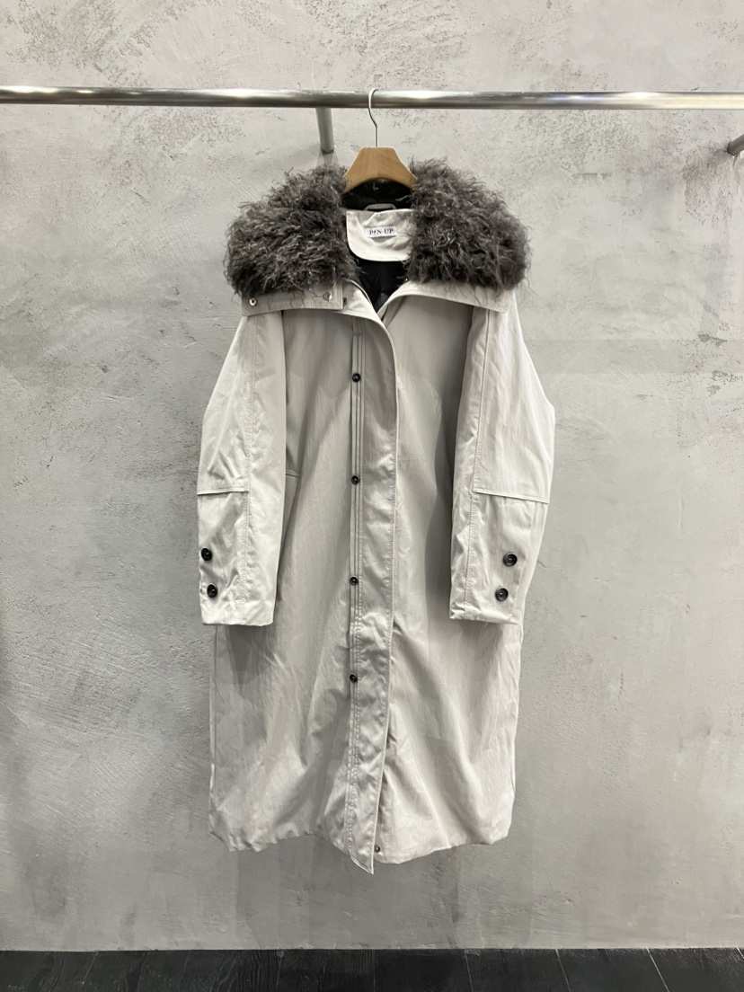 PIN-UP韓國代購女士新款真品時尚人氣熱賣推薦長款棉服翻領PIN-UP長款棉服