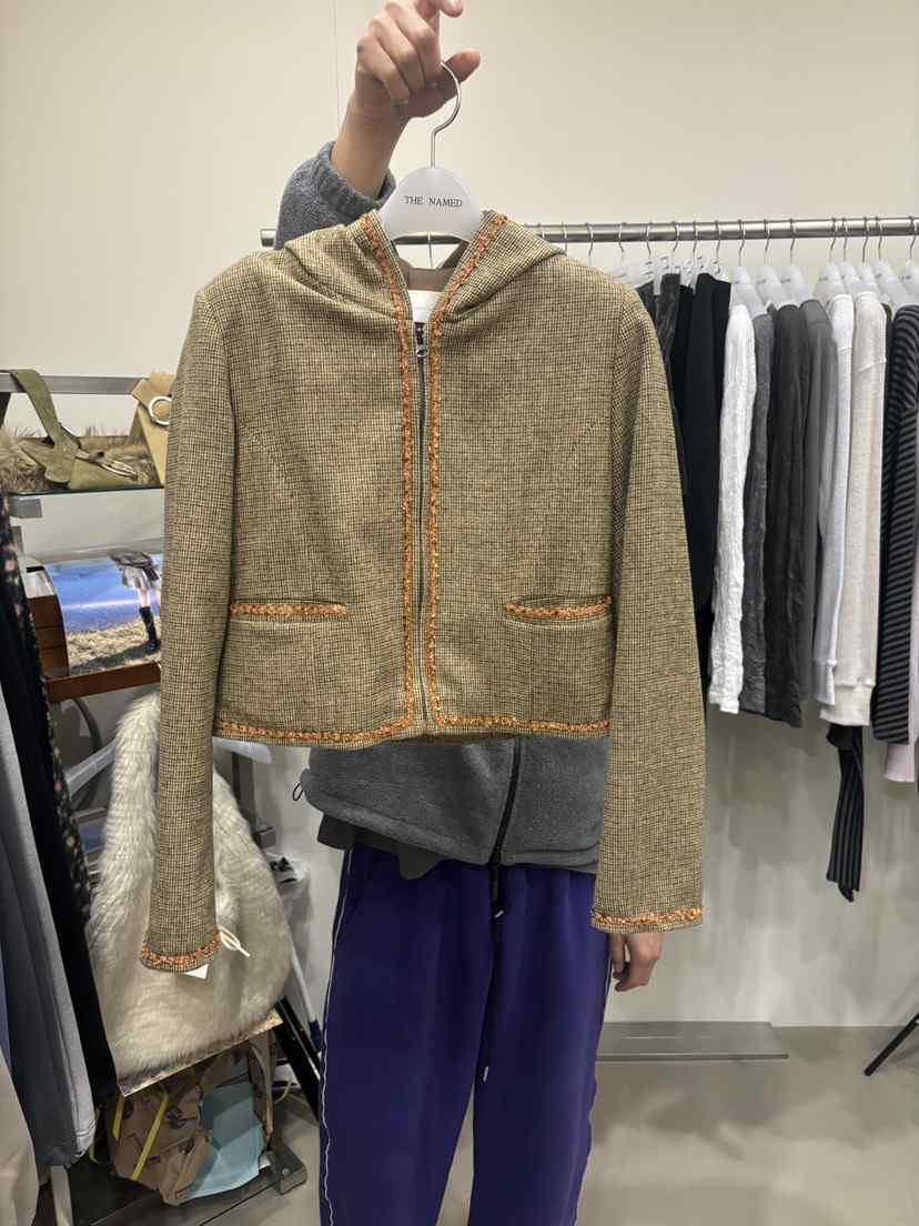 NAMED韓國代購26秋冬短款連帽格紋夾克口袋短款連帽NAMED夾克
