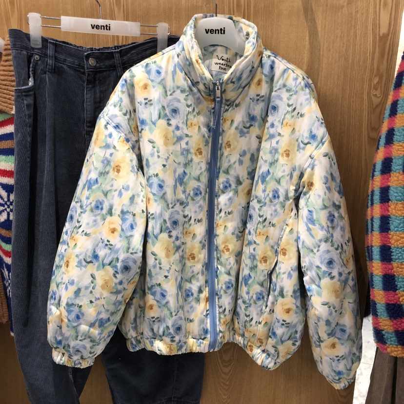 VENTI東大門實拍26秋冬立領短款花卉棉服短款棉服拉鏈開合立領VENTI短款棉服