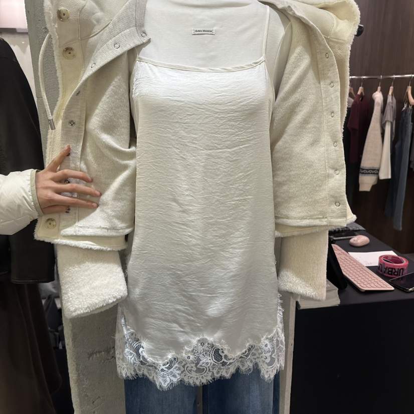Remaking/URBANSTORY東大門代購26秋冬蕾絲下擺吊帶裙連衣裙拼Remaking/URBANSTORY連衣裙