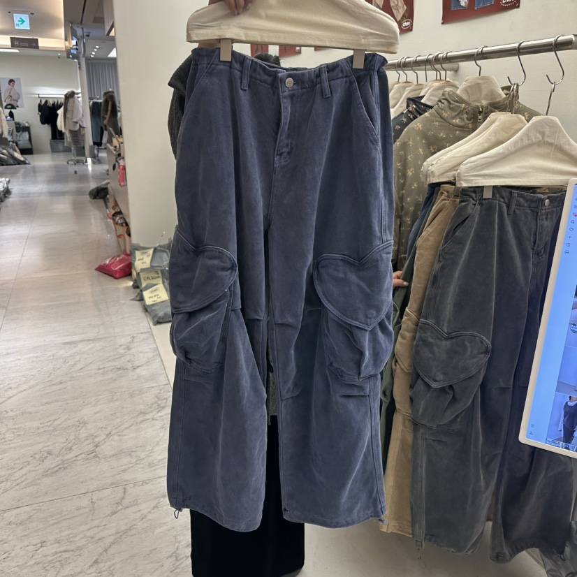 CHAV東大門代購26秋冬心形口袋工裝休閑褲口袋工裝加絨抽繩CHAV休閑褲