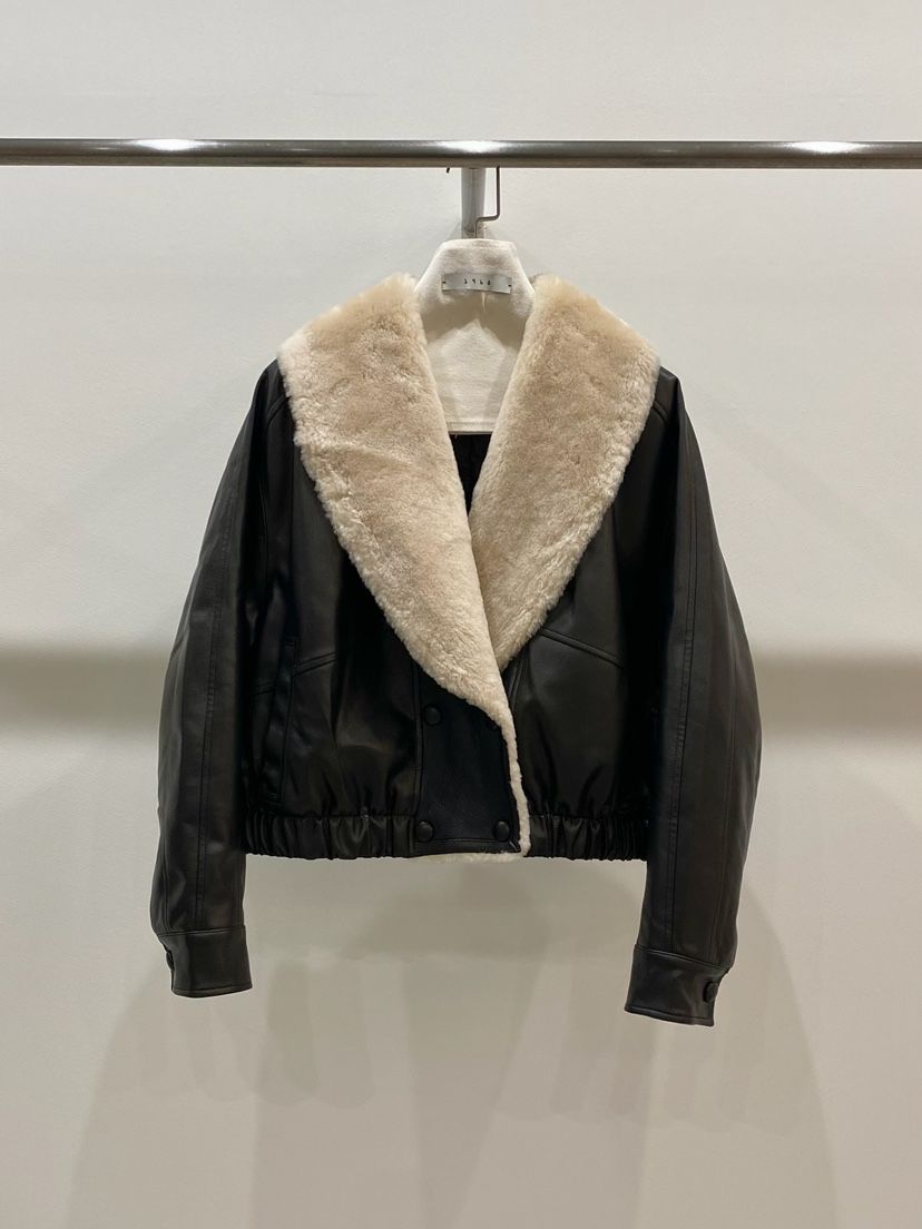 1968/YEOUYA東大門代購26秋冬短款毛領皮質夾克雙排扣羊皮短款1968/YEOUYA夾克
