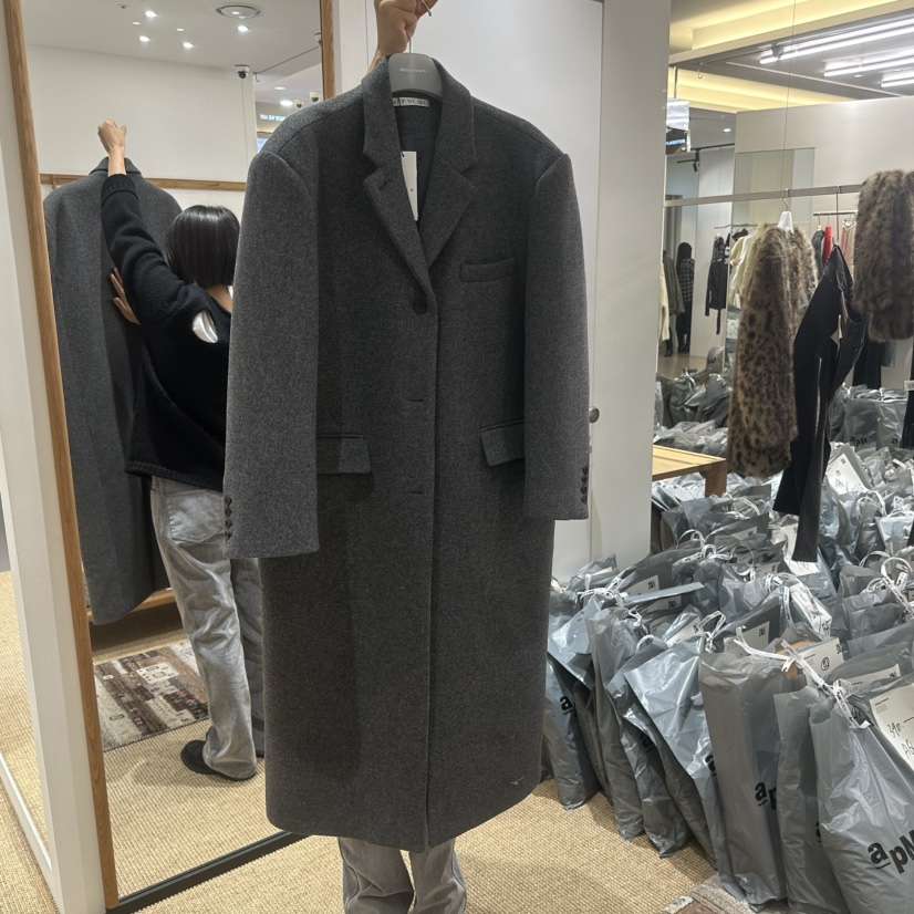 SHOP_WE ARE東大門直郵26秋冬中長單排扣毛呢大衣中長款大衣翻SHOP_WE ARE中長款大衣
