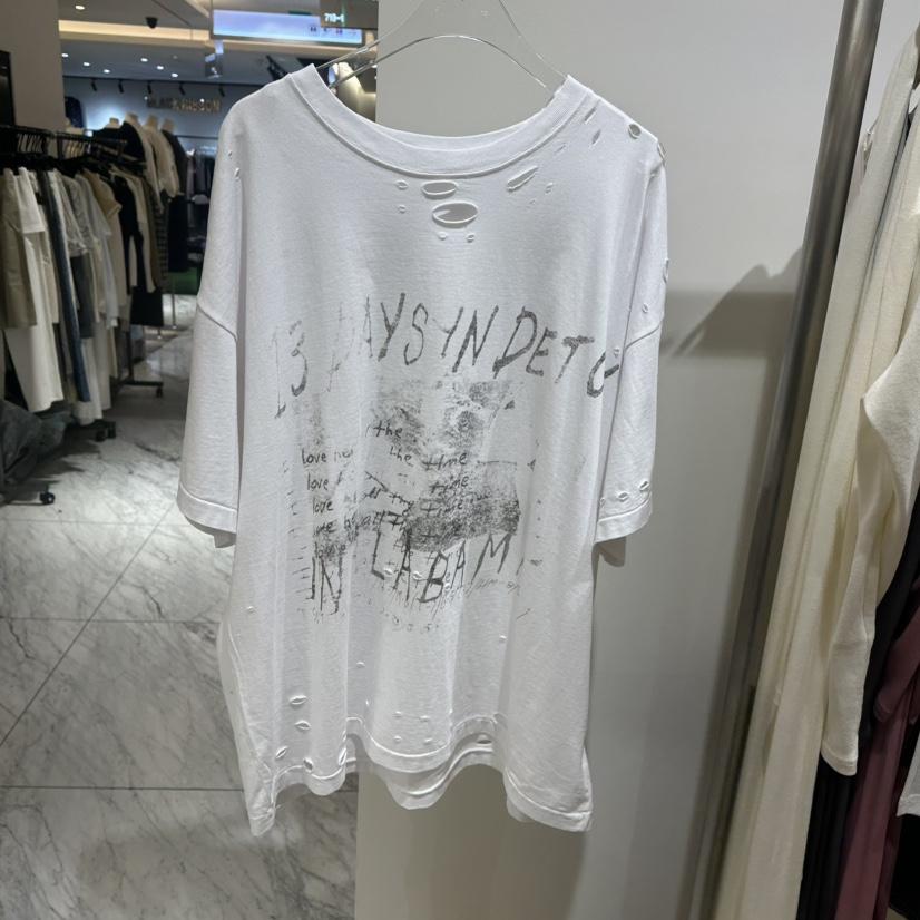 TOPDRESSING東大門直郵26秋冬破洞印花寬松T恤染色破洞落肩寬TOPDRESSINGT恤