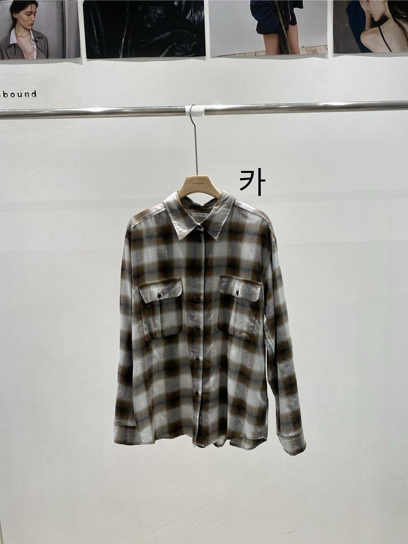 UNBOUND韓國代購26秋冬寬松格紋長袖襯衫蕾絲衫翻領寬松UNBOUND襯衫/蕾絲衫
