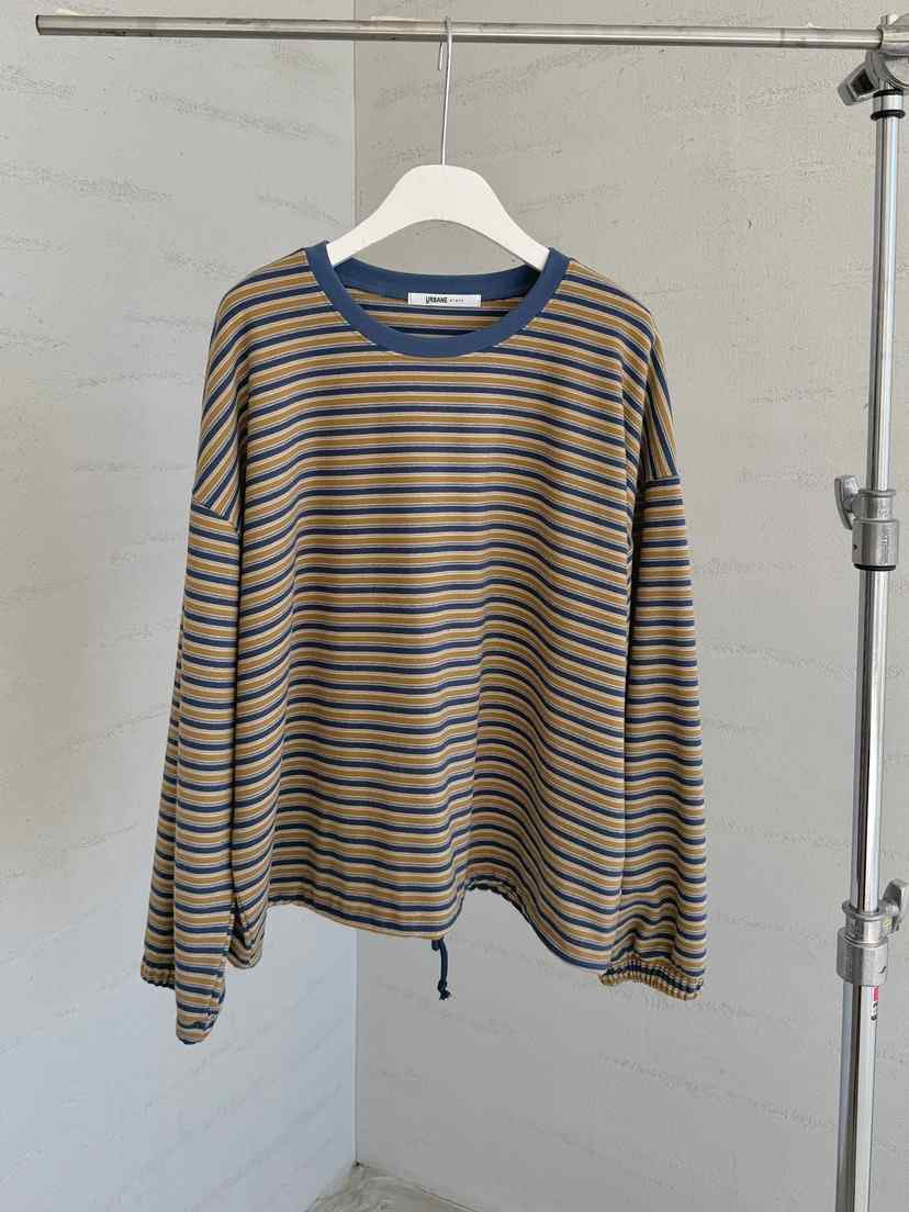 URBANE cloth東大門直郵26秋冬抽繩下擺條紋長袖T恤抽繩落肩URBANE cloth長袖T恤