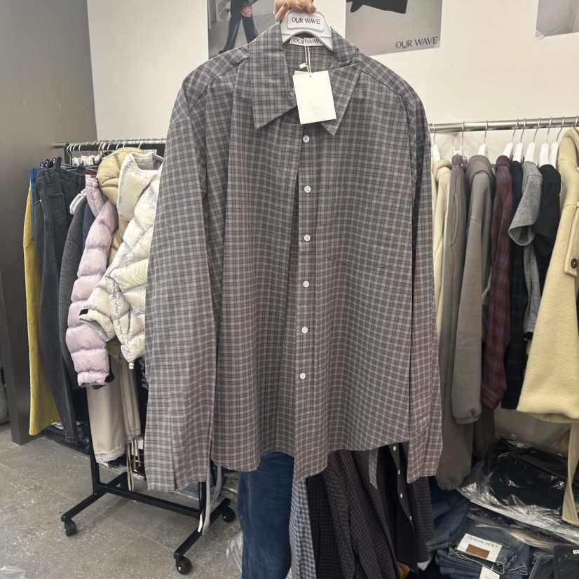 OURWAVE/OUR ROOM東大門代購26秋冬寬松格紋襯衫蕾絲衫單排扣OURWAVE/OUR ROOM襯衫/蕾絲衫