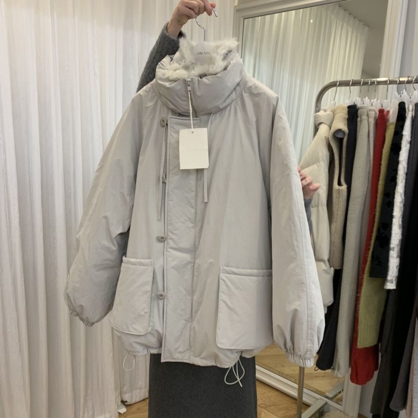 JINSIM韓國代購26秋冬寬松抽繩短款羽絨服可調節立領抽繩寬松JINSIM短款羽絨服