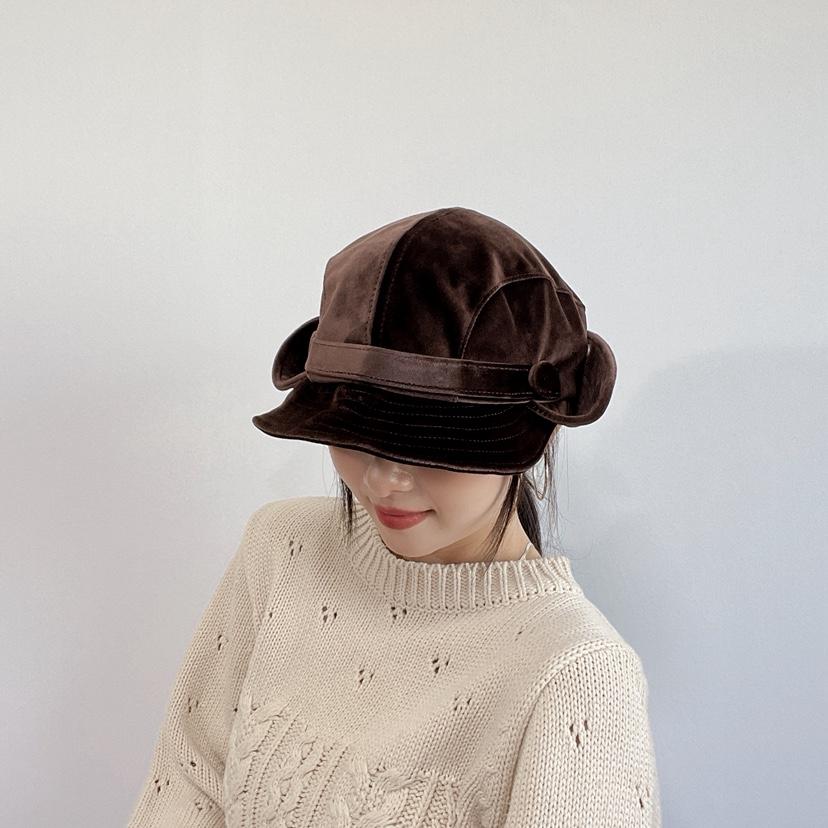 LOVELY HAT東大門代購26秋冬復古絲絨拼接造型帽帽子絲絨LOVELY HAT帽子