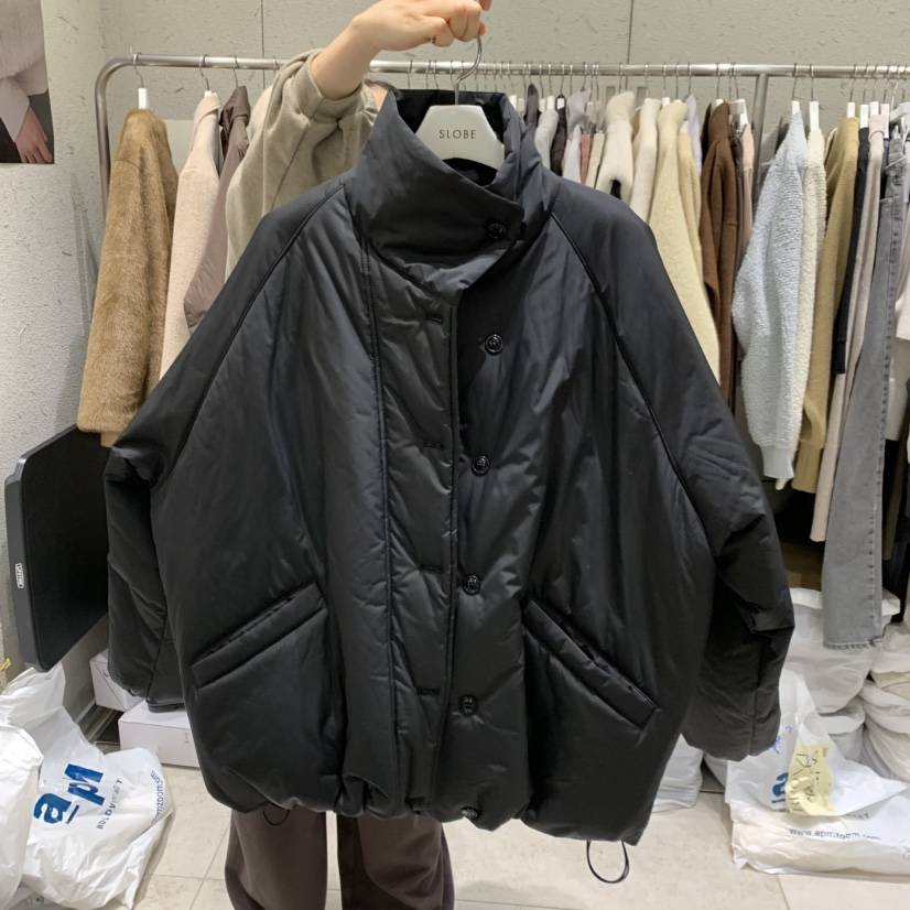 BRONZE韓國直郵26秋冬立領抽繩短棉服短款棉服插肩袖單排扣口BRONZE短款棉服