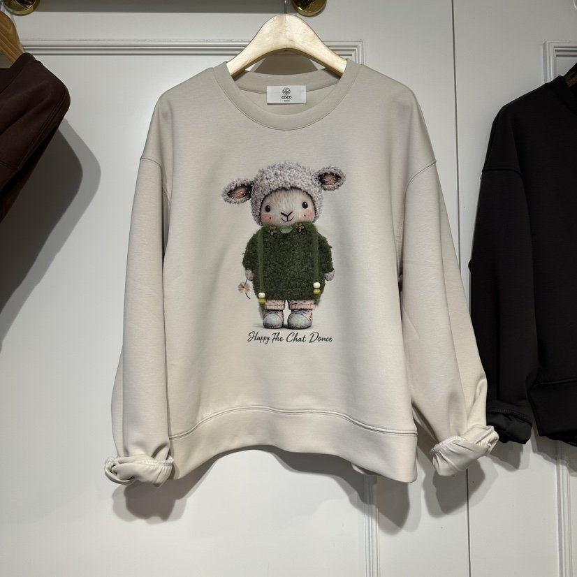 COCO HOLIC韓國直郵26秋冬圓領小羊印花寬松衛衣可調節兔子落COCO HOLIC衛衣