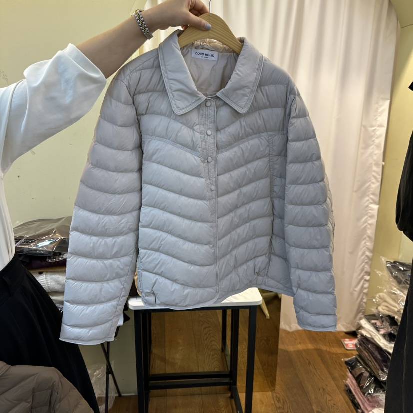 COCO HOLIC東大門實拍26秋冬波浪領短款輕薄棉服短款棉服單排COCO HOLIC短款棉服